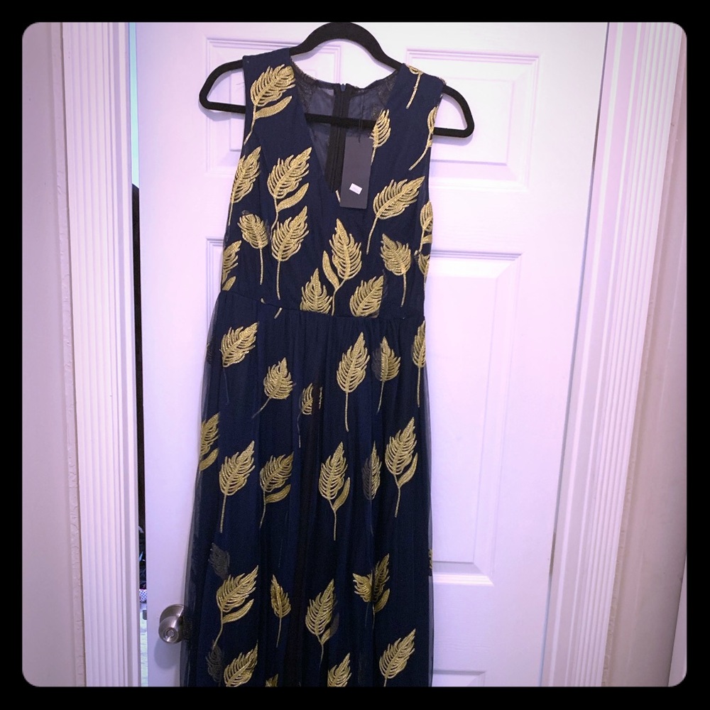 Blue with gold left print maxi Dress 👗